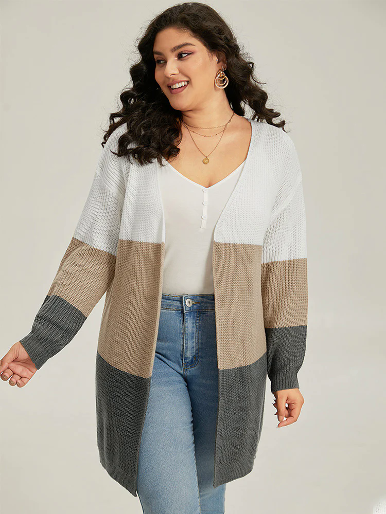 Colorblock Contrast Open Front Cardigan Colorblock Contrast Open Front Cardigan