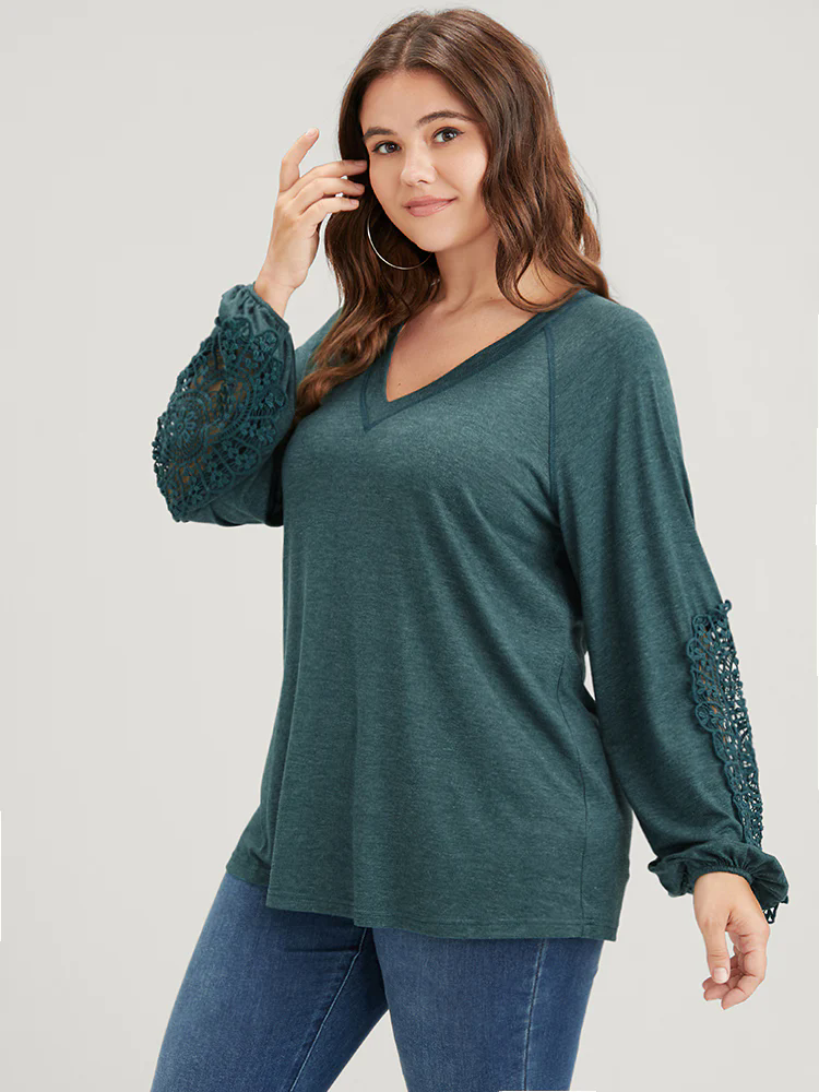 Solid Cut Out Eyelet Lace Long Tee Solid Cut Out Eyelet Lace Long Tee
