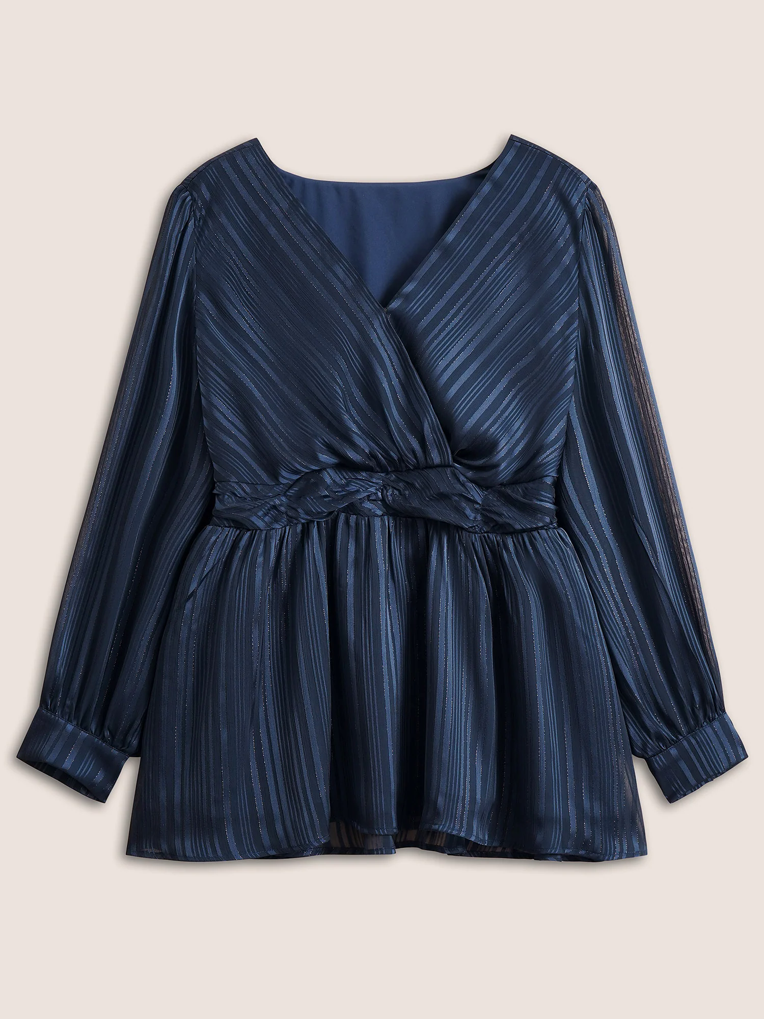 Texture Ruched Mesh Wrap Blouse Texture Ruched Mesh Wrap Blouse