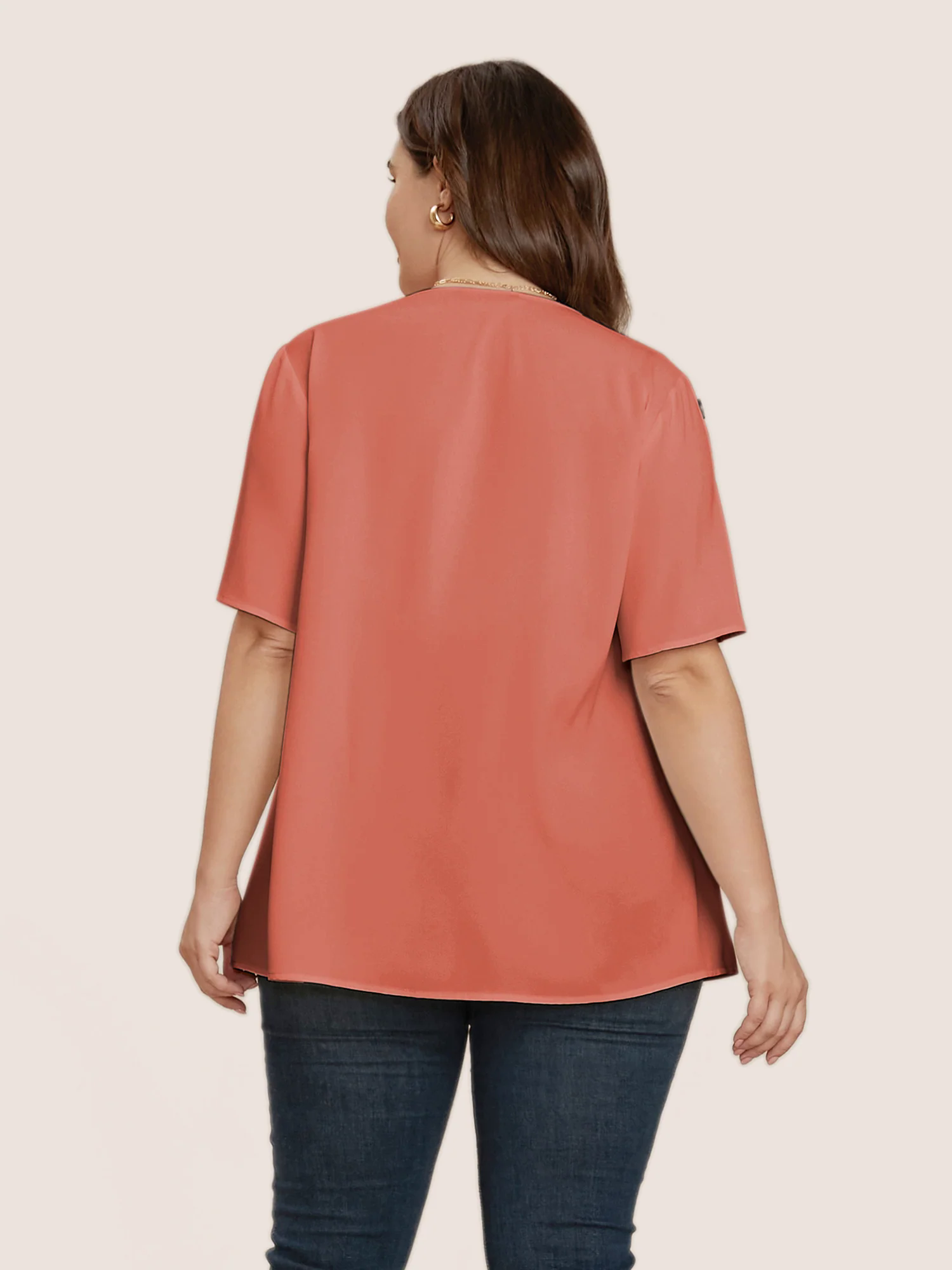 Plain Round Neck Button Detail Blouse Plain Round Neck Button Detail Blouse