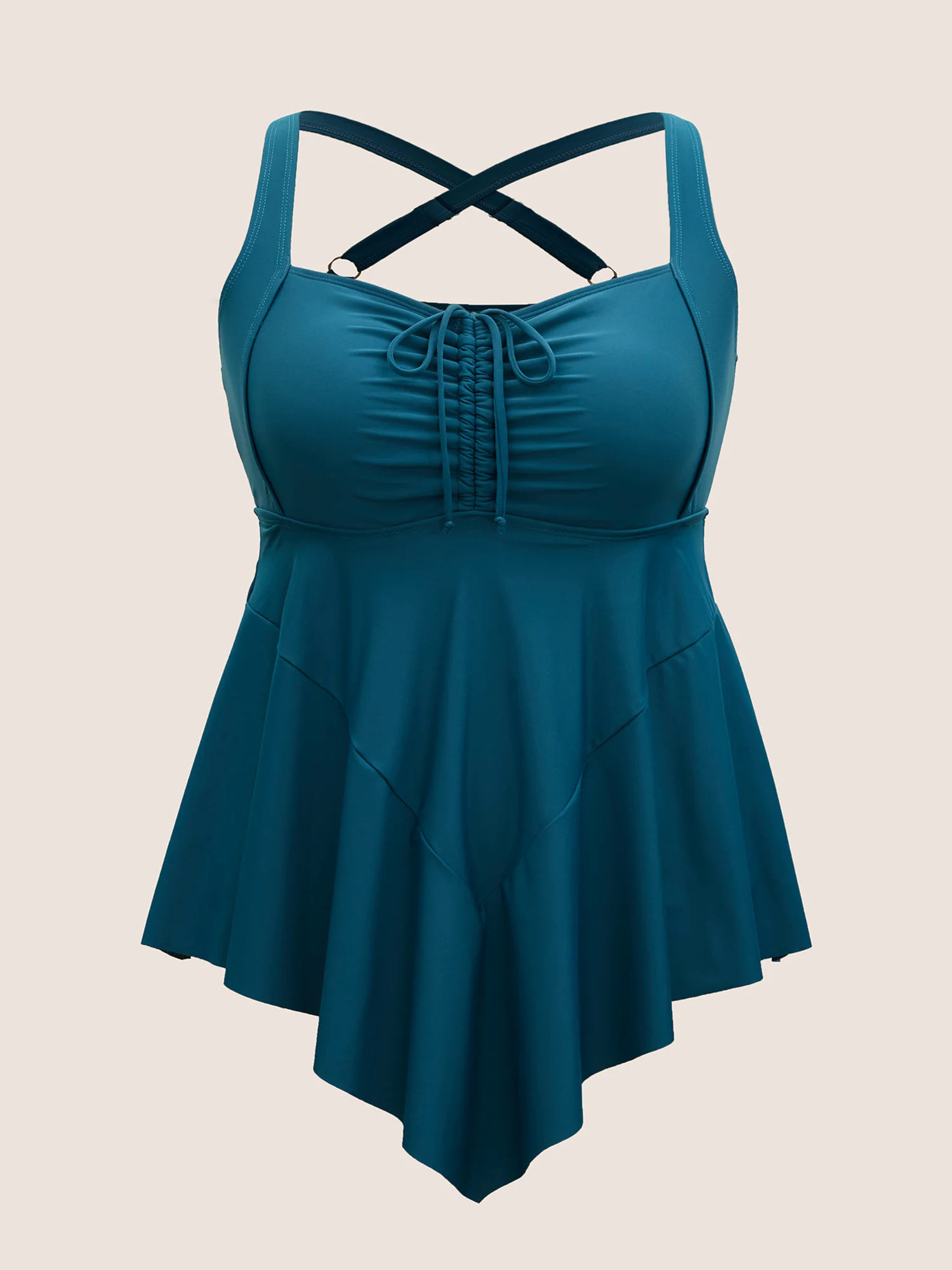 Plain Gathered Adjustable Straps Drawstring Swim Dress Plain Gathered Adjustable Straps Drawstring Swim Dress