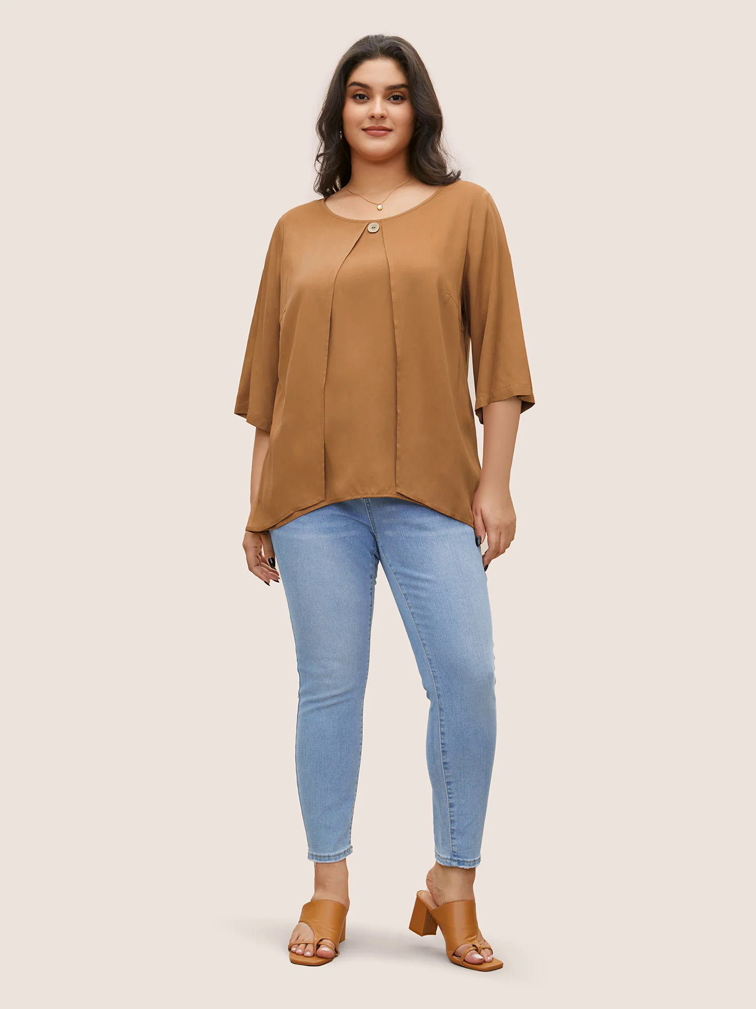 Solid Tiered Button Detail Ruffle Sleeve Blouse Solid Tiered Button Detail Ruffle Sleeve Blouse
