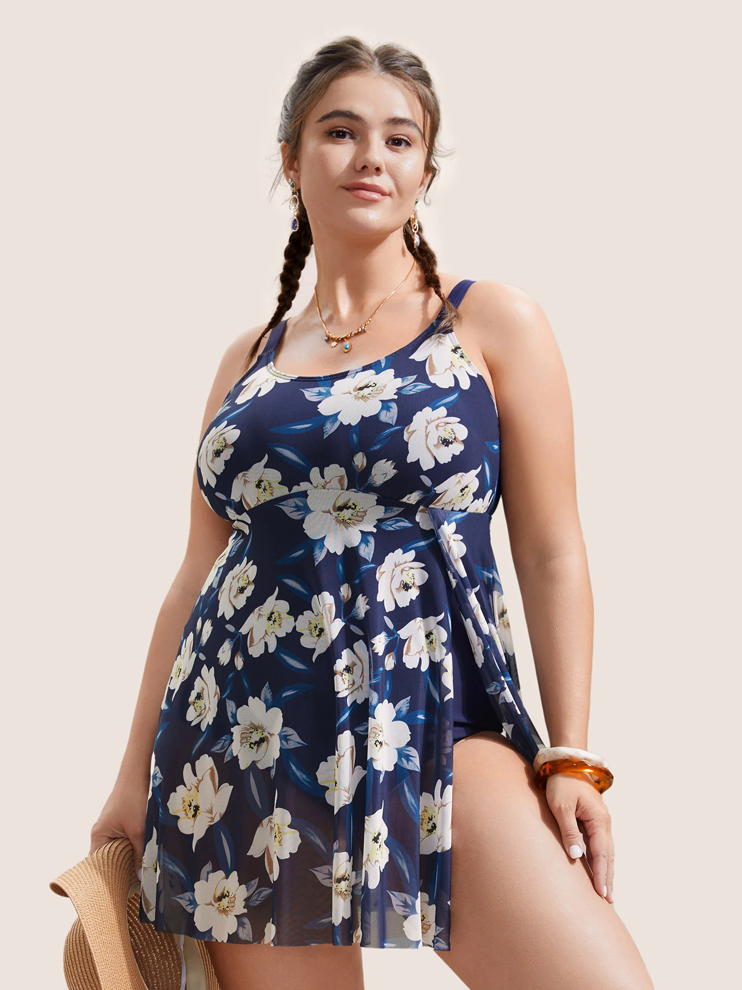 Floral Adjustable Straps Split Hem Swim Dress Floral Adjustable Straps Split Hem Swim Dress