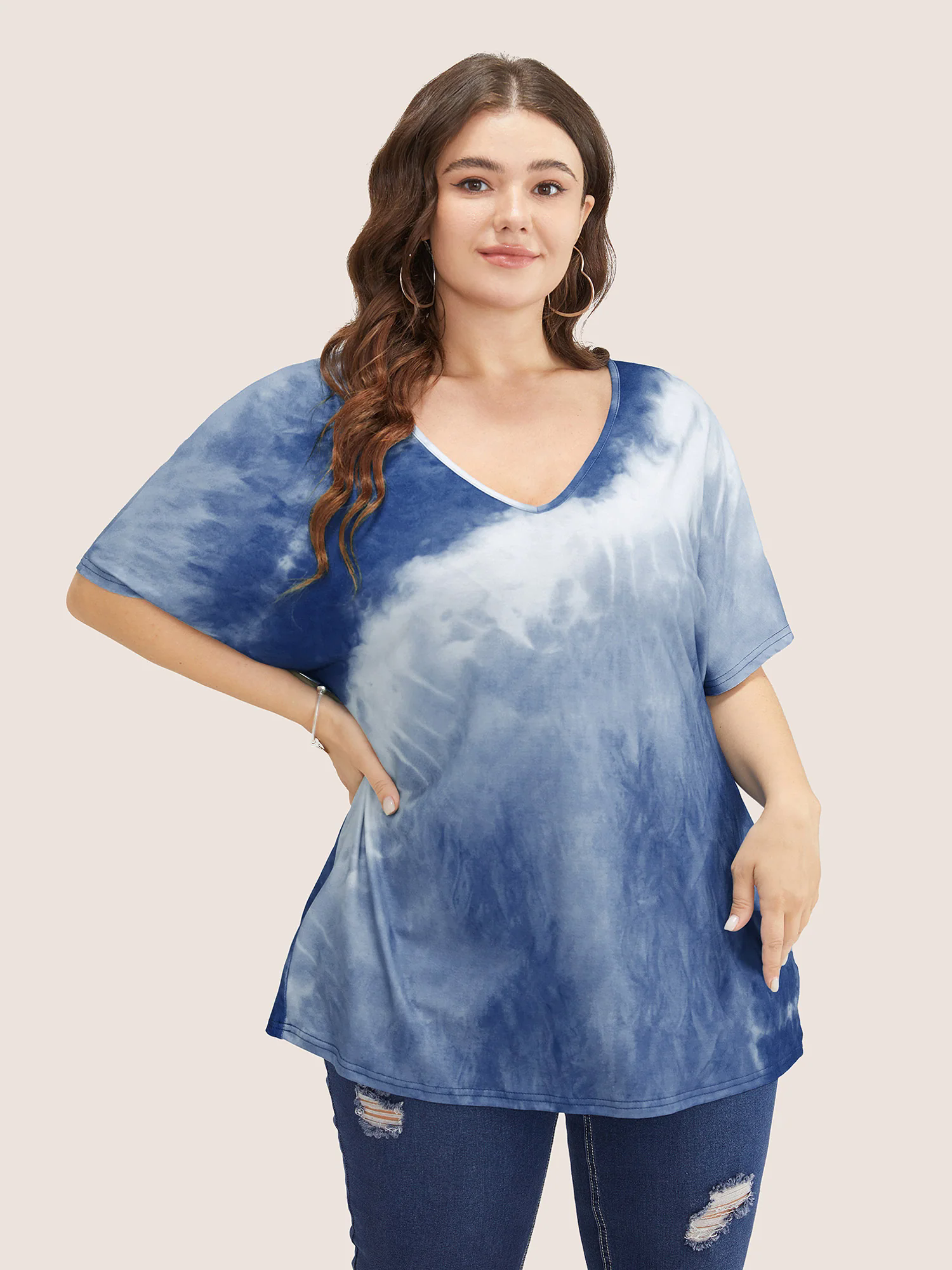Tie Dye Drop Shoulder V Neck T-shirt Tie Dye Drop Shoulder V Neck T-shirt