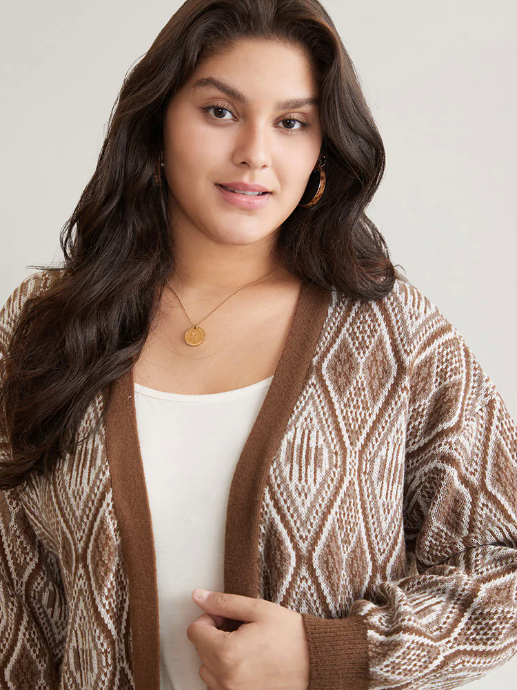 Geometric Graphic Patched Pocket Jacquard Cardigan Geometric Graphic Patched Pocket Jacquard Cardigan