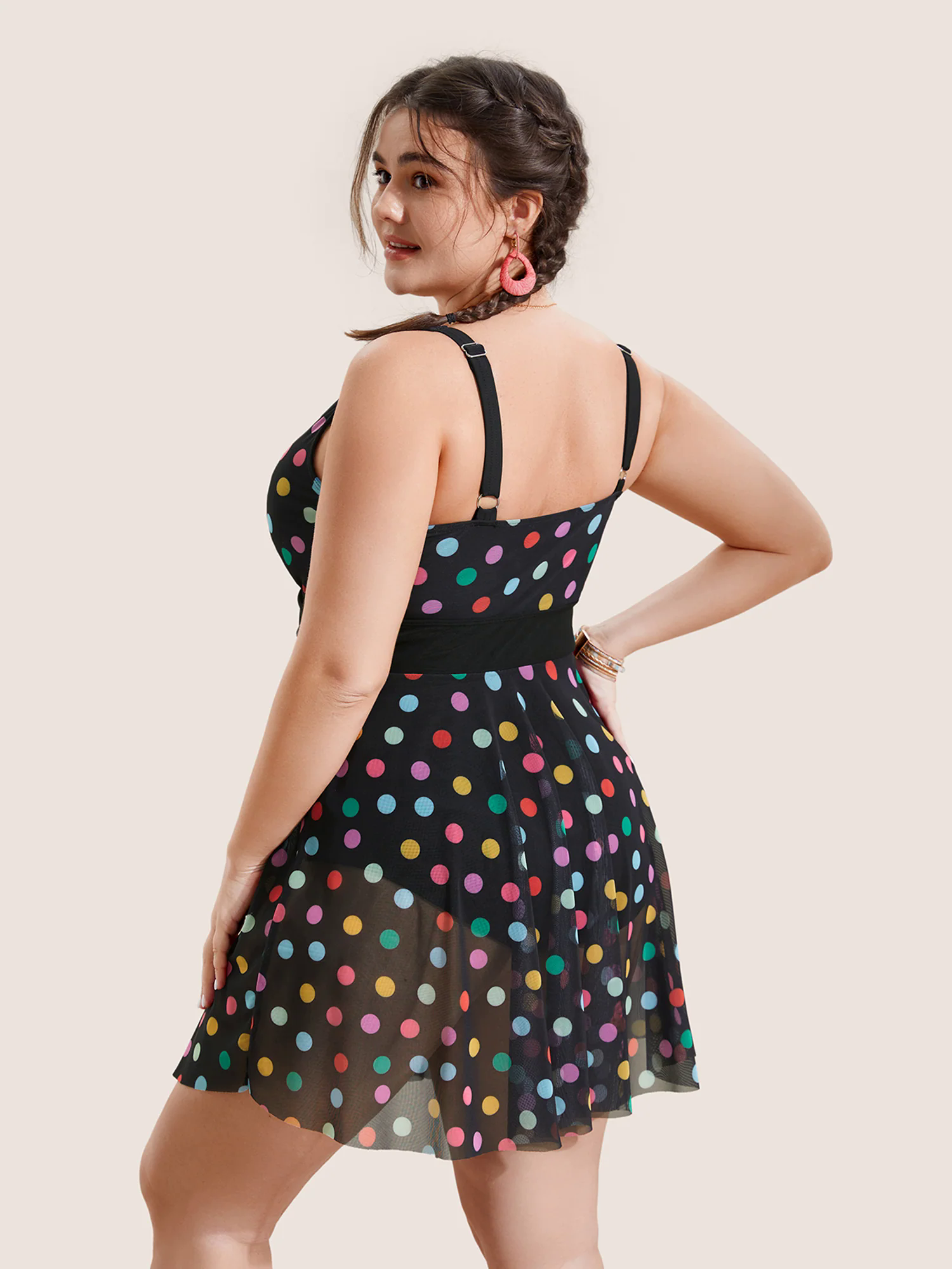 Overlap Collar Colored Polka Dot Swim Dress Overlap Collar Colored Polka Dot Swim Dress
