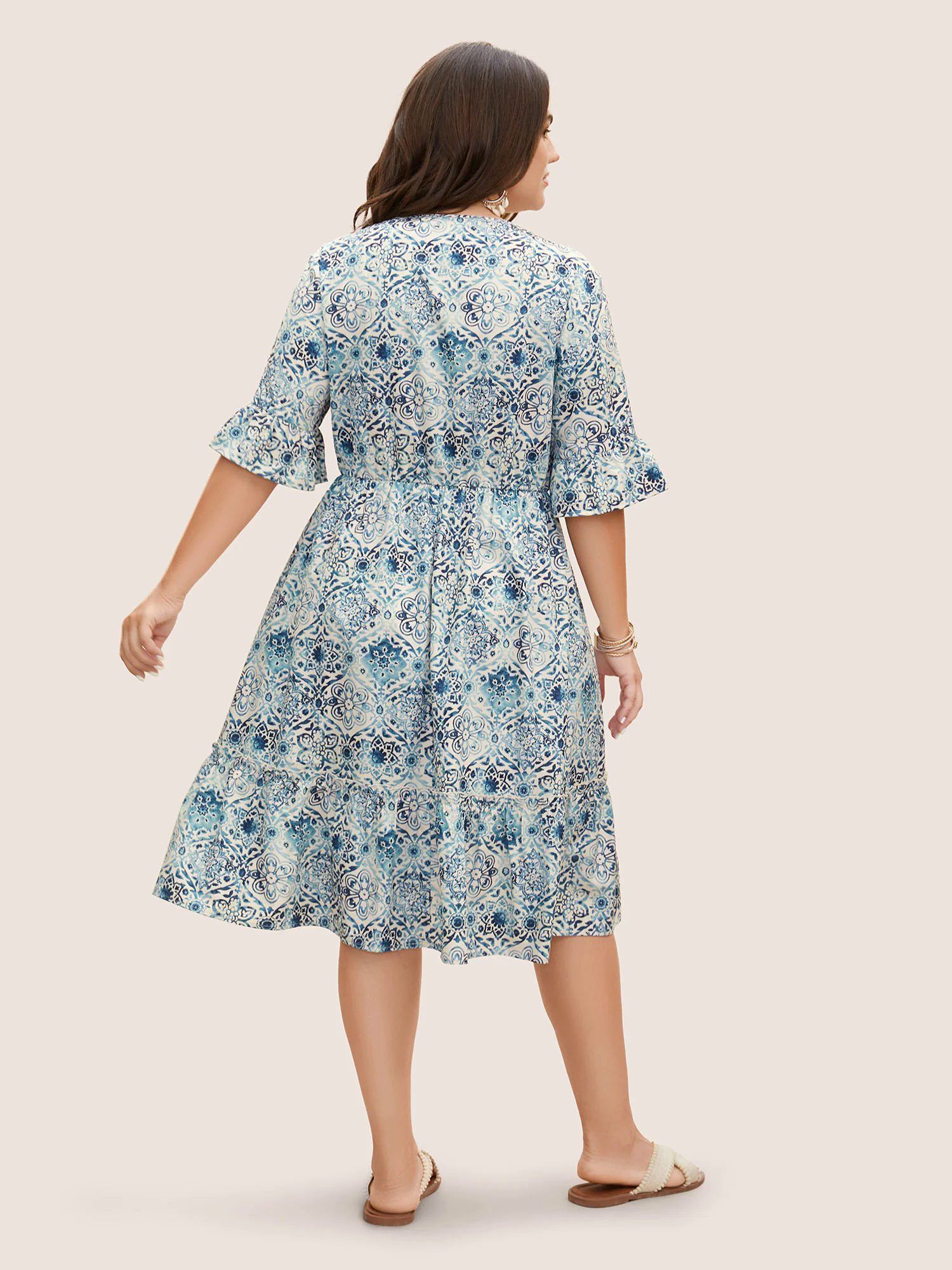 Boho Print Tassels Trim Flutter Sleeve Dress Boho Print Tassels Trim Flutter Sleeve Dress