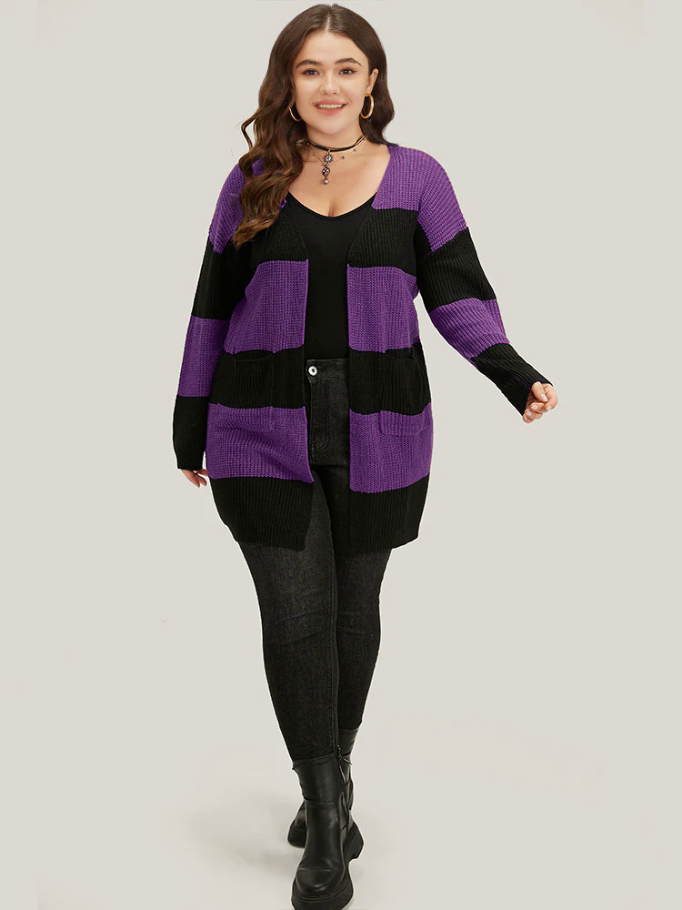 Halloween Colorblock Patched Pocket Tunic Cardigan Halloween Colorblock Patched Pocket Tunic Cardigan