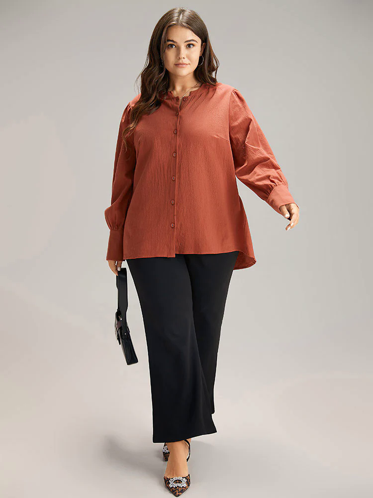 Plain Gathered Button Up Blouse Plain Gathered Button Up Blouse