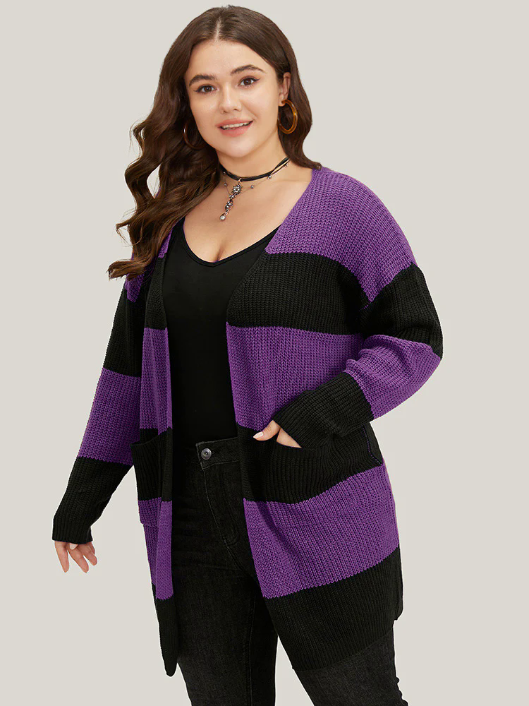 Halloween Colorblock Patched Pocket Tunic Cardigan Halloween Colorblock Patched Pocket Tunic Cardigan