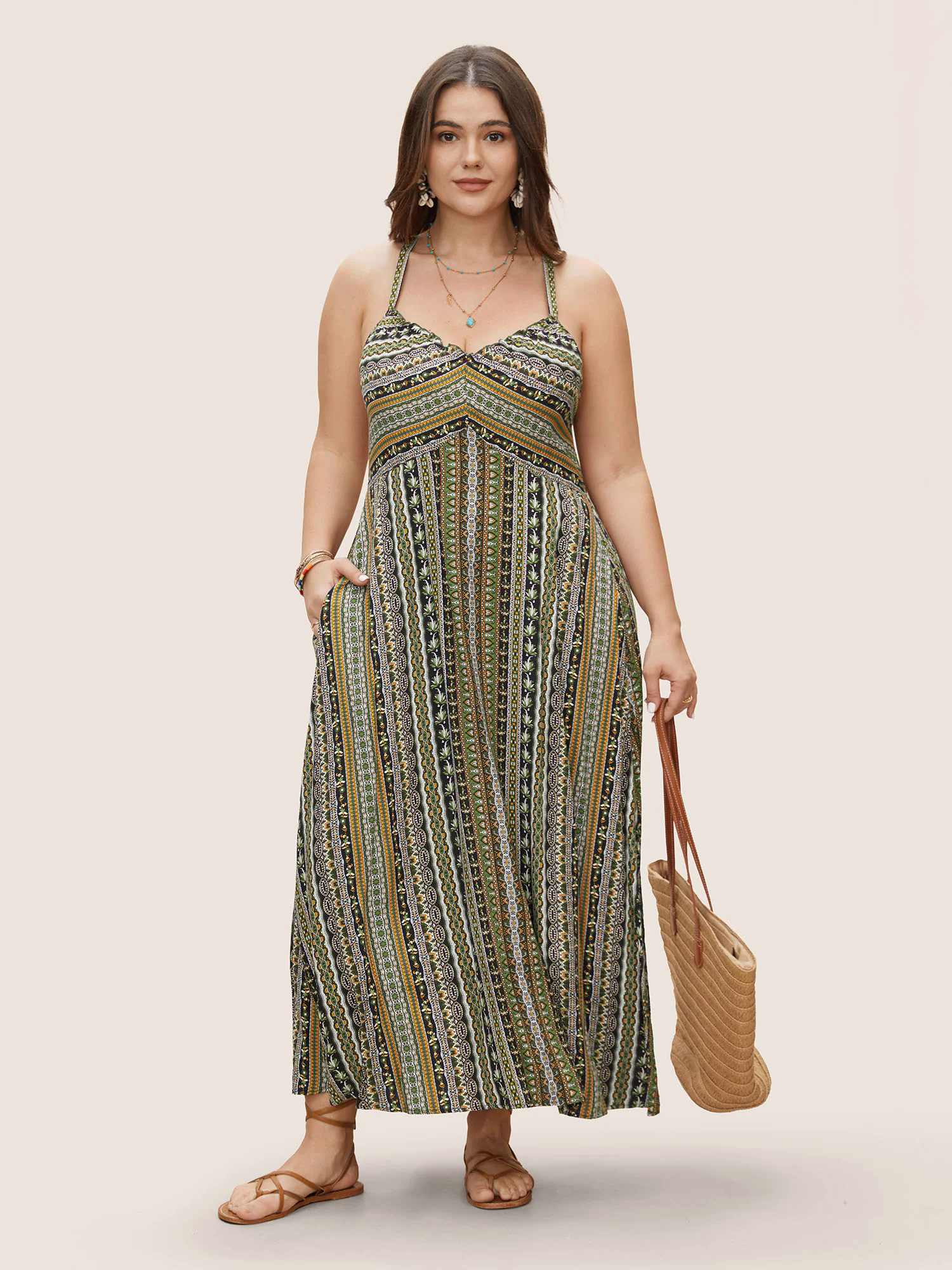 Boho Print Elastic Waist Split Hem Cami Dress Boho Print Elastic Waist Split Hem Cami Dress