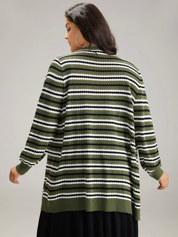 Striped Contrast Elastic Cuffs Button Through Cardigan Striped Contrast Elastic Cuffs Button Through Cardigan