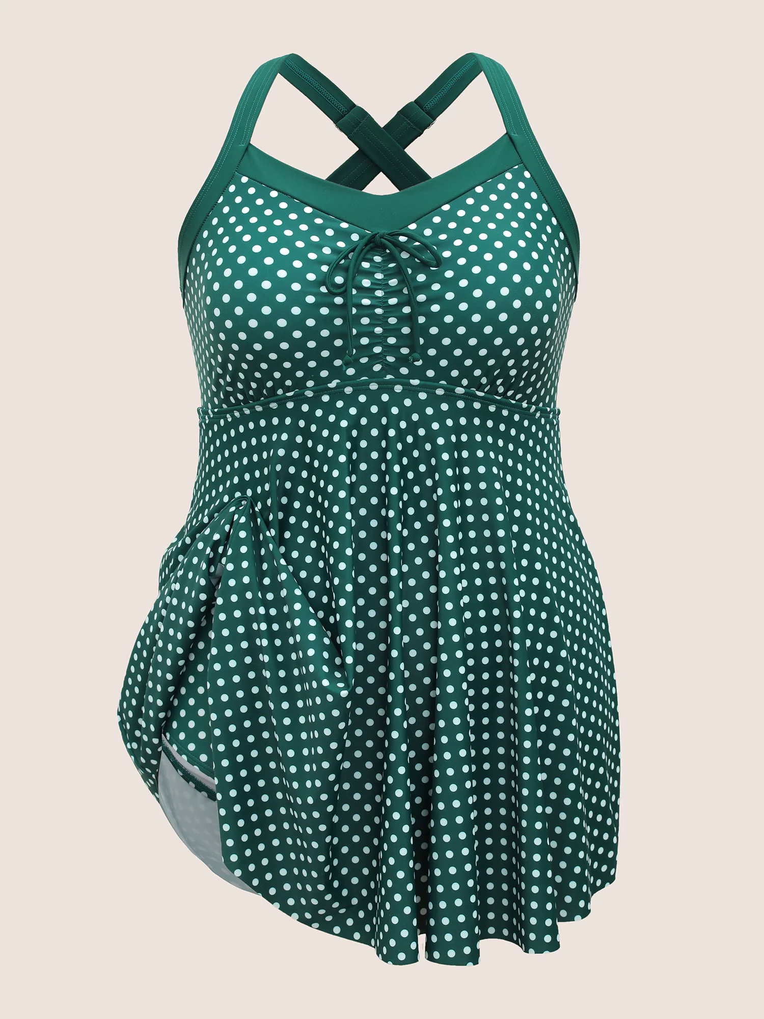 Polka Dot Bowknot Detail Ruched Swim Dress Polka Dot Bowknot Detail Ruched Swim Dress
