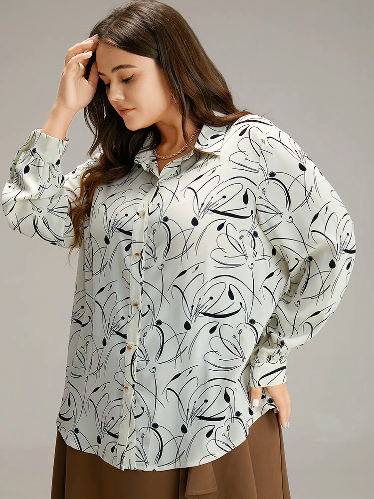 Shirt Collar Line Floral Button Through Blouse Shirt Collar Line Floral Button Through Blouse