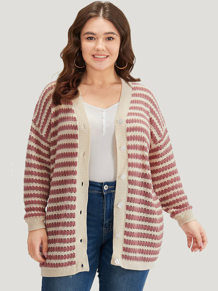 Striped Button Through Cut Out Cardigan Striped Button Through Cut Out Cardigan