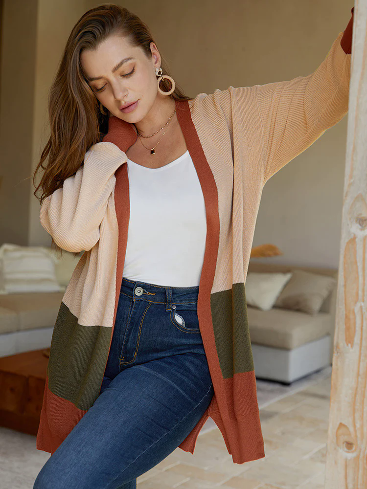 Colorblock Contrast Split Side Cardigan Colorblock Contrast Split Side Cardigan