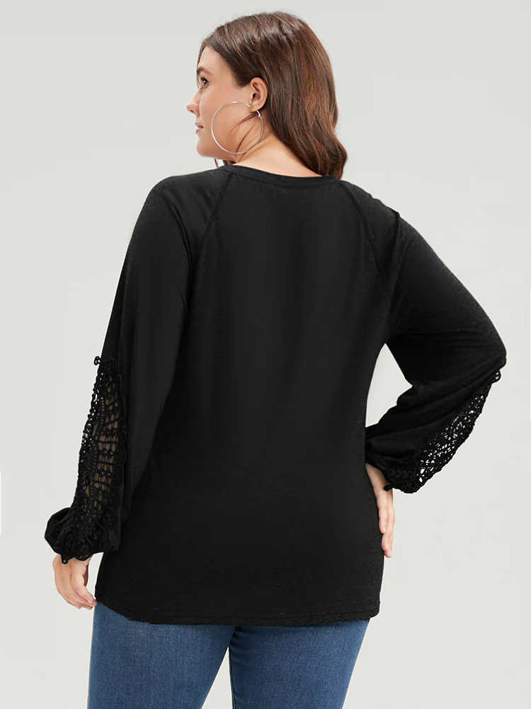 Solid Cut Out Eyelet Lace Long Tee Solid Cut Out Eyelet Lace Long Tee