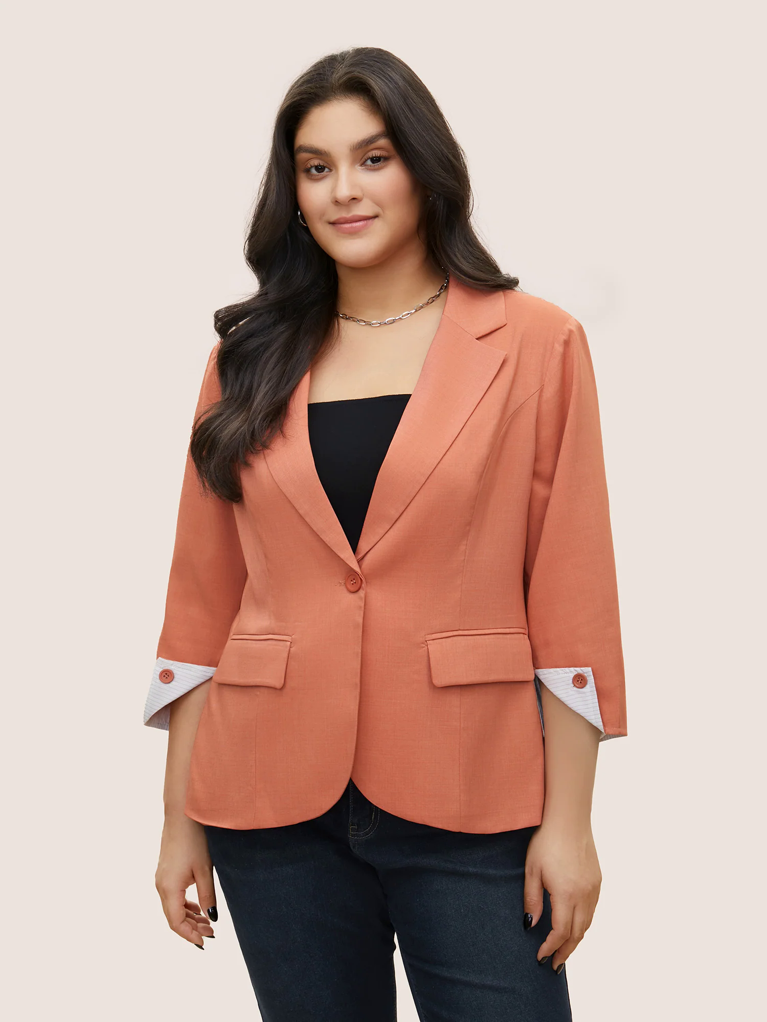 Suit Collar Plain Striped Lined Blazer Suit Collar Plain Striped Lined Blazer