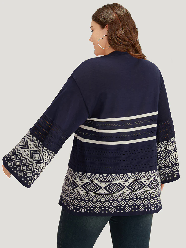 Bandana Print Geo Eyelet Ties Front Cardigan Bandana Print Geo Eyelet Ties Front Cardigan