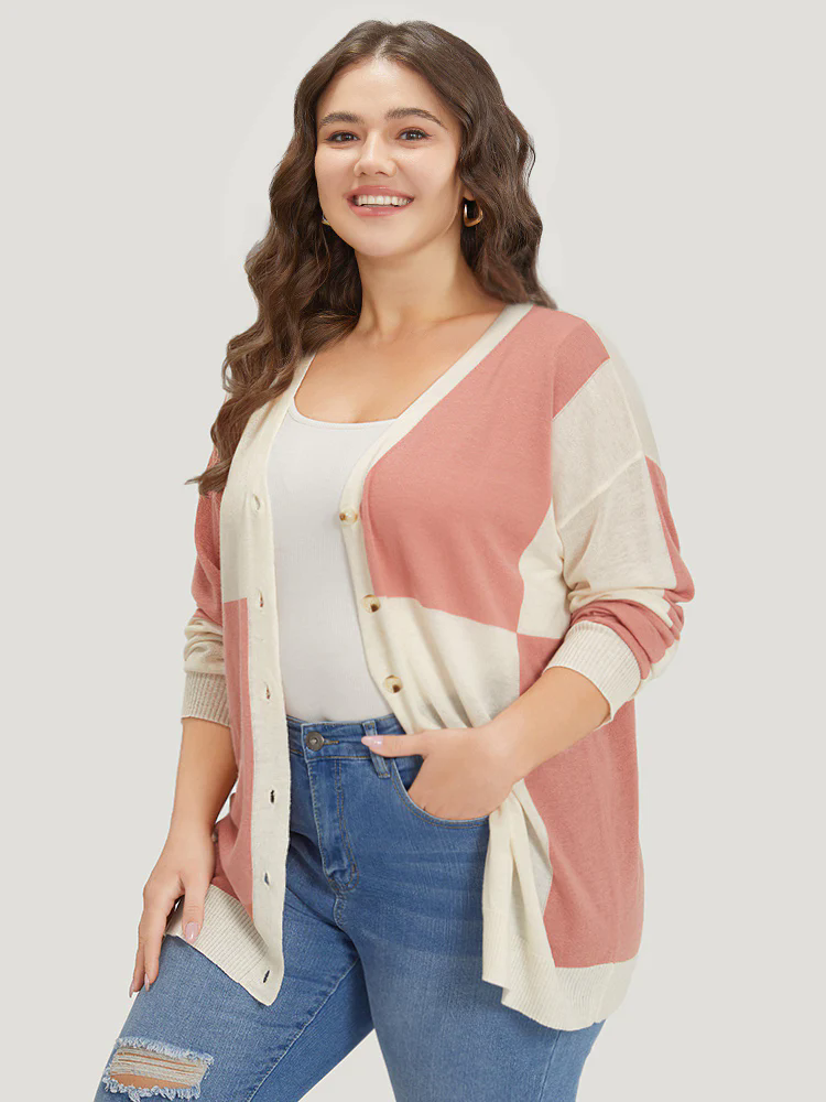 Supersoft Essentials Colorblock Two Tone Button Up Cardigan Supersoft Essentials Colorblock Two Tone Button Up Cardigan