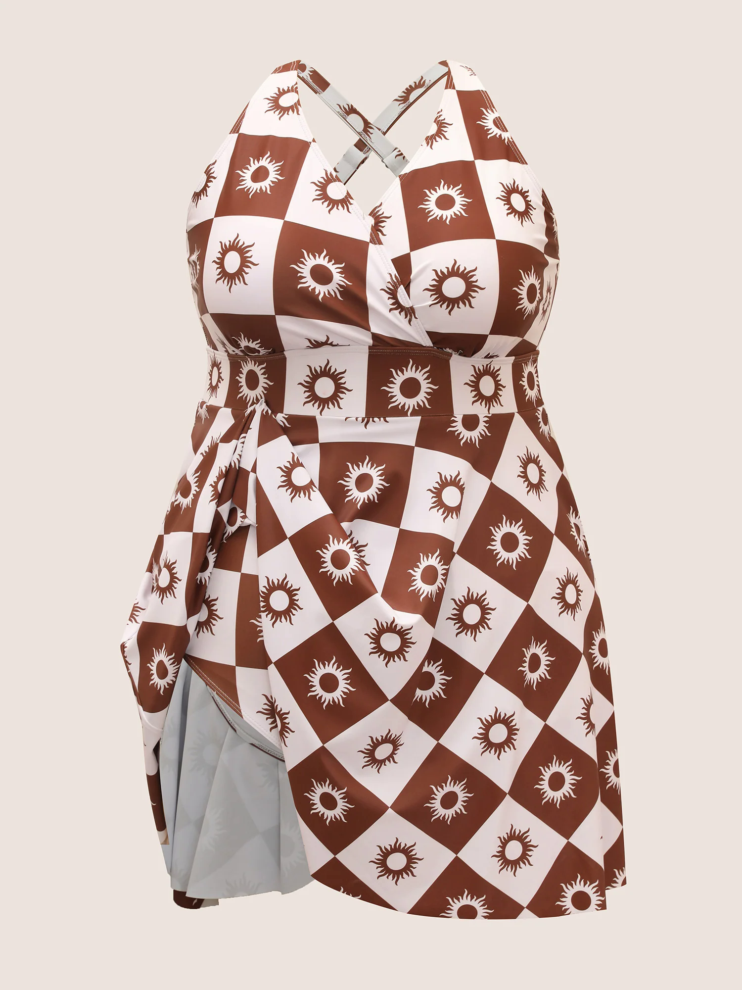 Overlap Collar Sun Print Pocket Swim Dress Overlap Collar Sun Print Pocket Swim Dress