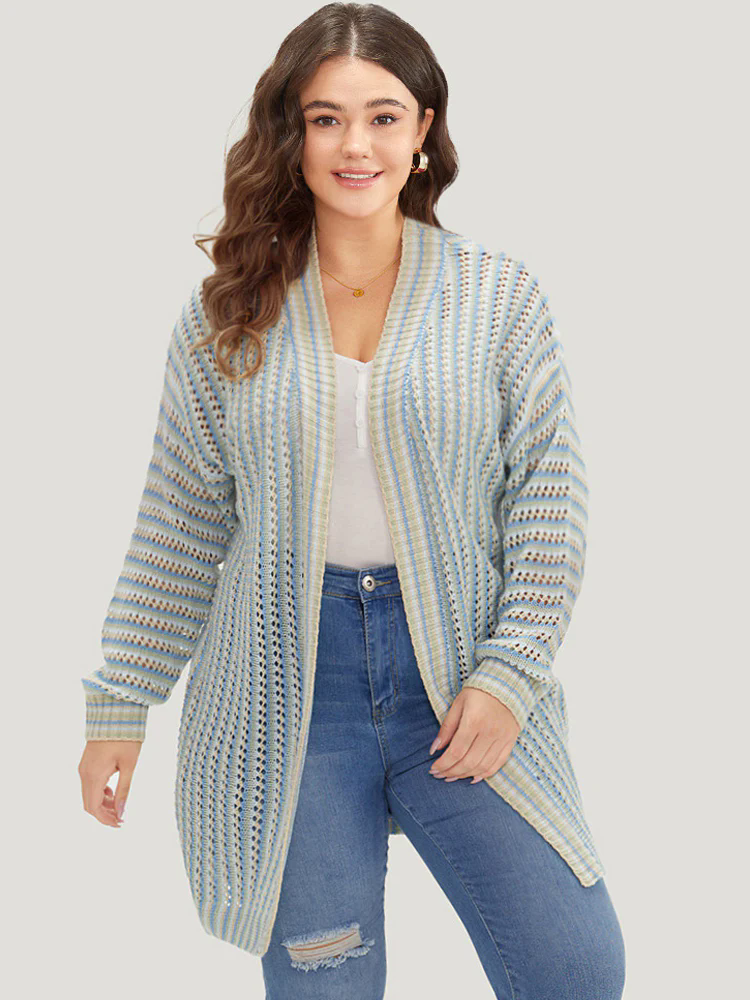 Contrast Geo Eyelet Drop Shoulder Cardigan Contrast Geo Eyelet Drop Shoulder Cardigan