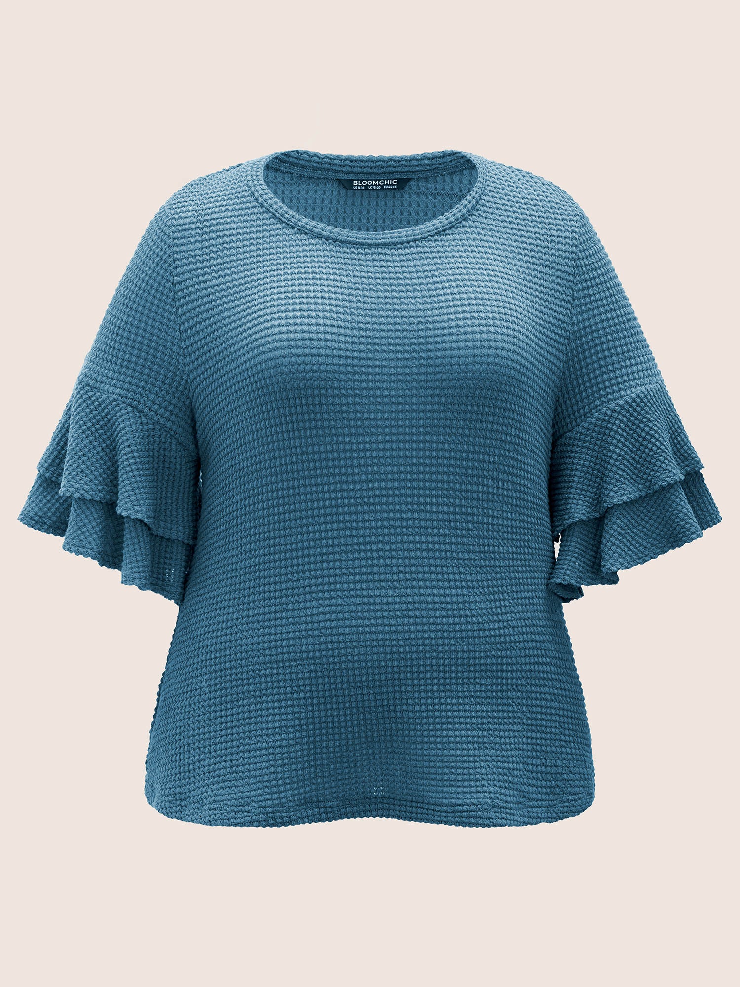 Solid Waffle Knit Tiered Flutter Sleeve T-shirt Solid Waffle Knit Tiered Flutter Sleeve T-shirt