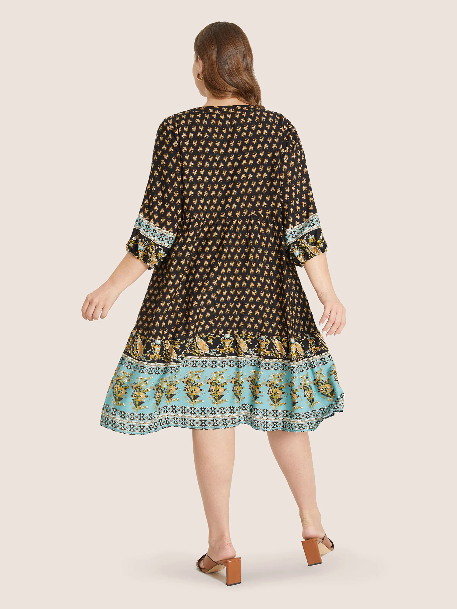 Bandana Tassels Lantern Sleeve Ruffle Pocket Keyhole Neck Dress Bandana Tassels Lantern Sleeve Ruffle Pocket Keyhole Neck Dress