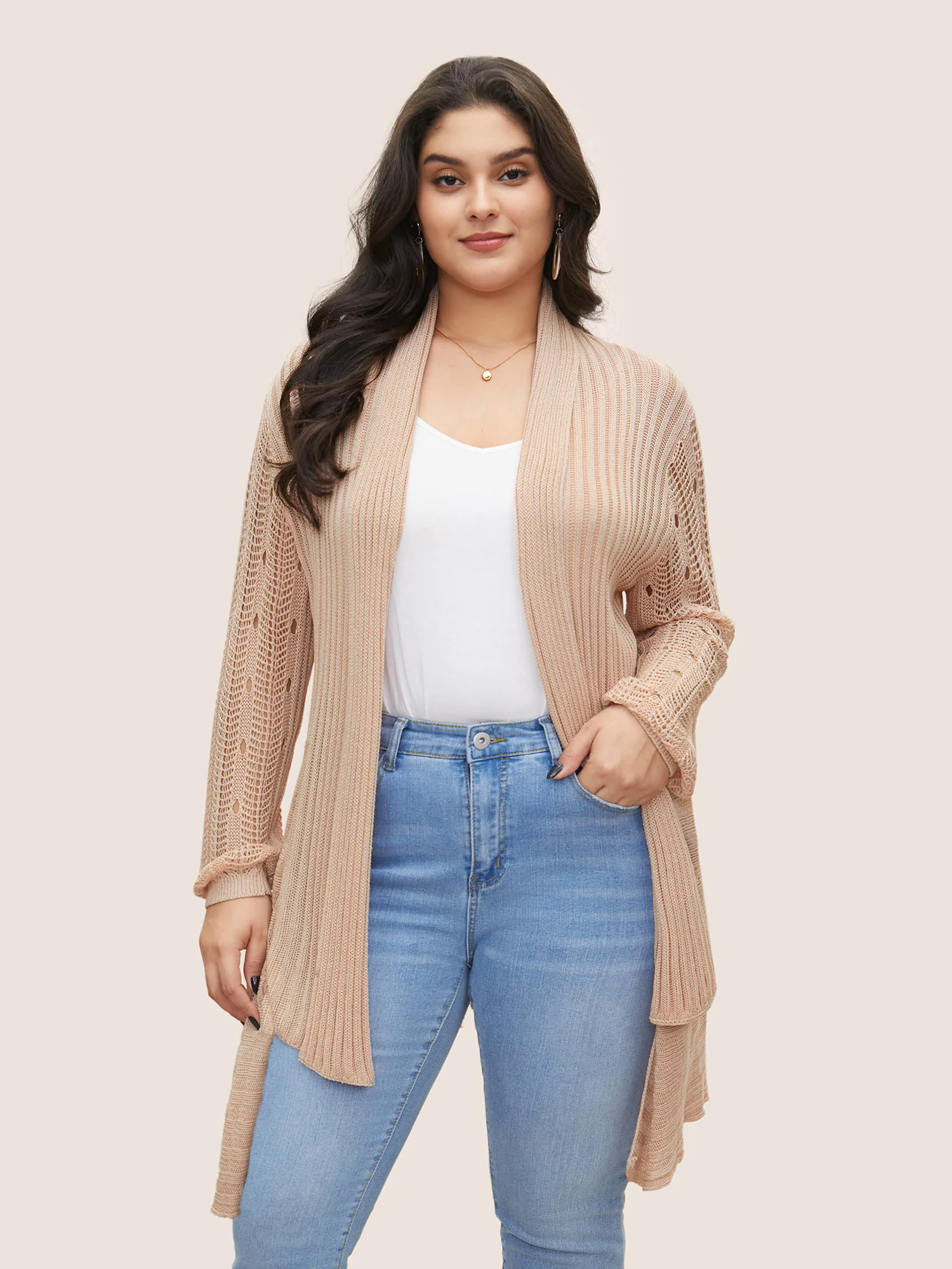 Rayon Asymmetrical Hem Cut Out Cardigan Rayon Asymmetrical Hem Cut Out Cardigan