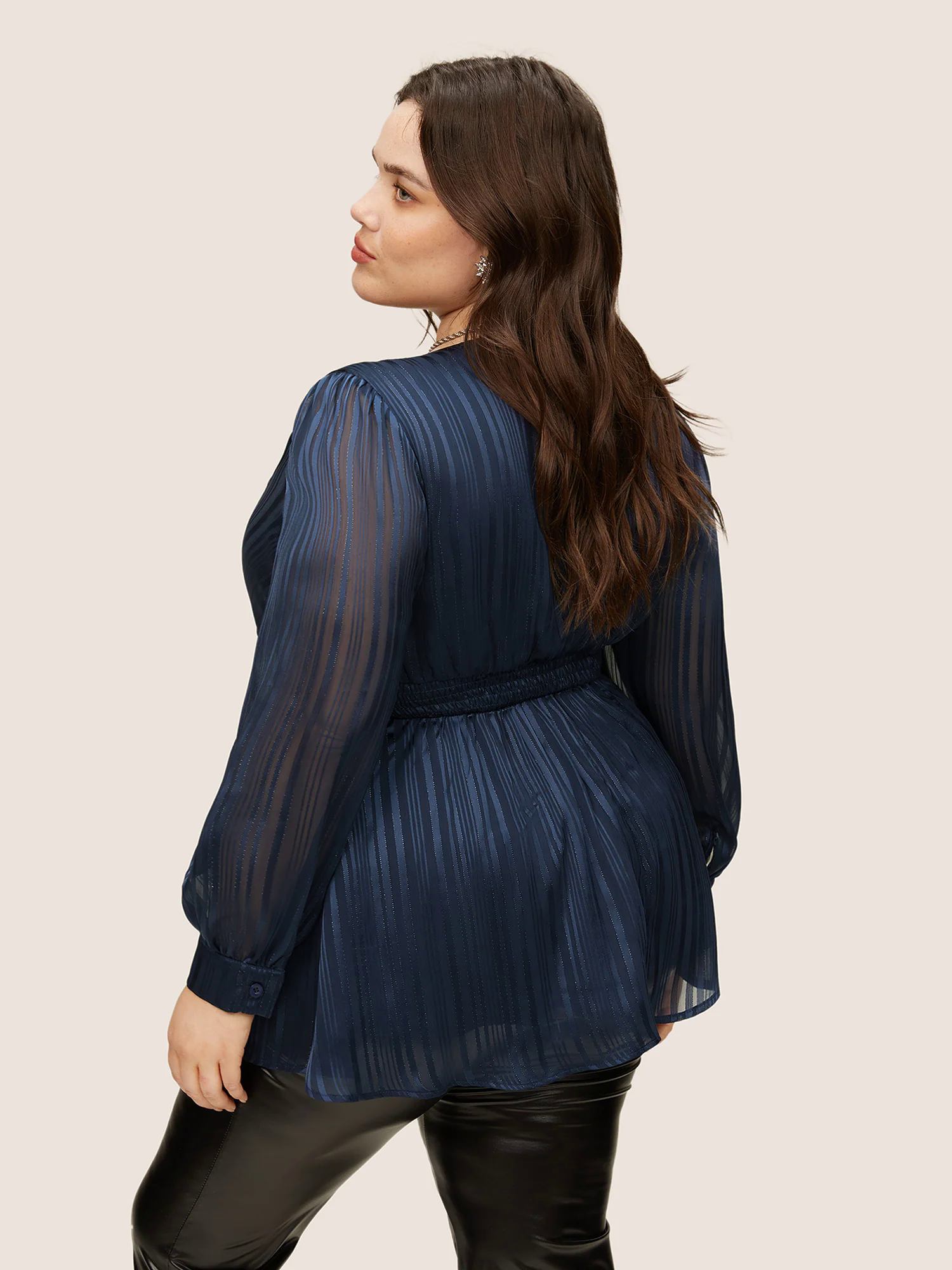 Texture Ruched Mesh Wrap Blouse Texture Ruched Mesh Wrap Blouse