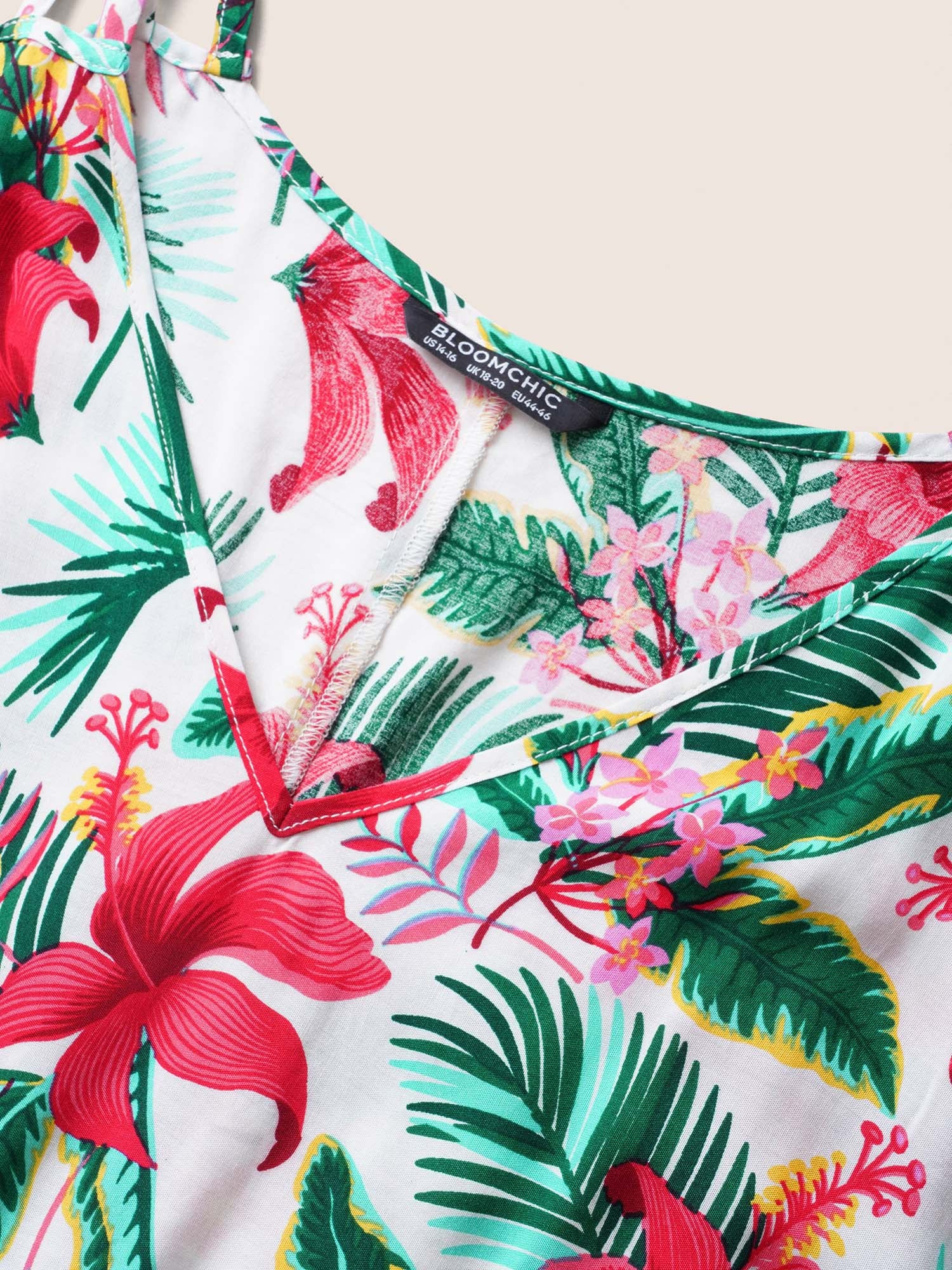 Tropical Print Elastic Waist Cold Shoulder Wrap Hem Blouse Tropical Print Elastic Waist Cold Shoulder Wrap Hem Blouse