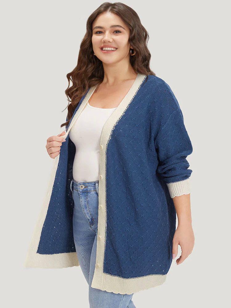 Two Tone Textured Button Through Cardigan Two Tone Textured Button Through Cardigan
