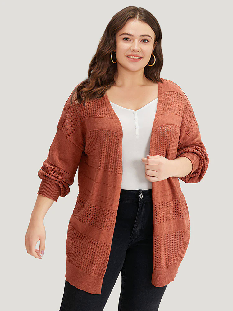 Plain Open Front Lantern Sleeve Cardigan Plain Open Front Lantern Sleeve Cardigan