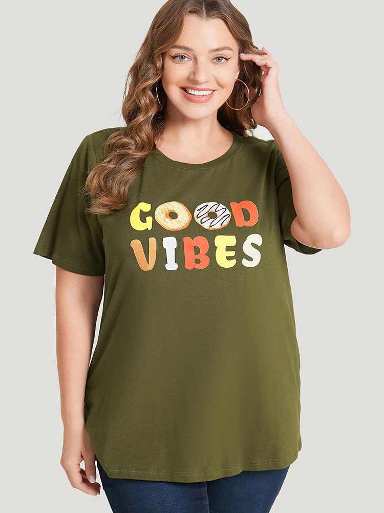 Donut & Letter Print Round Neck Graphic Tee