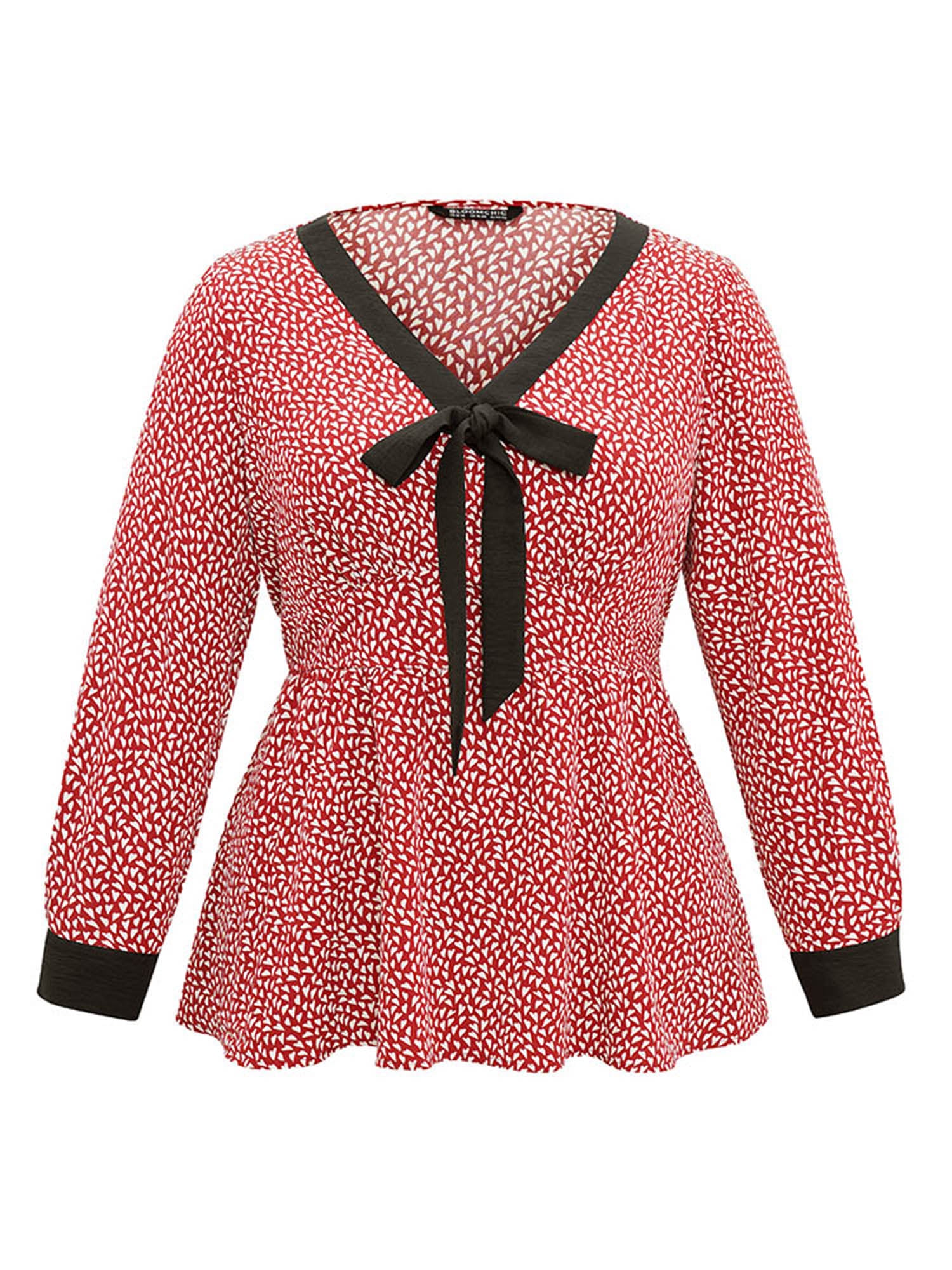 Heart Print Bowknot Elastic Waist Blouse Heart Print Bowknot Elastic Waist Blouse