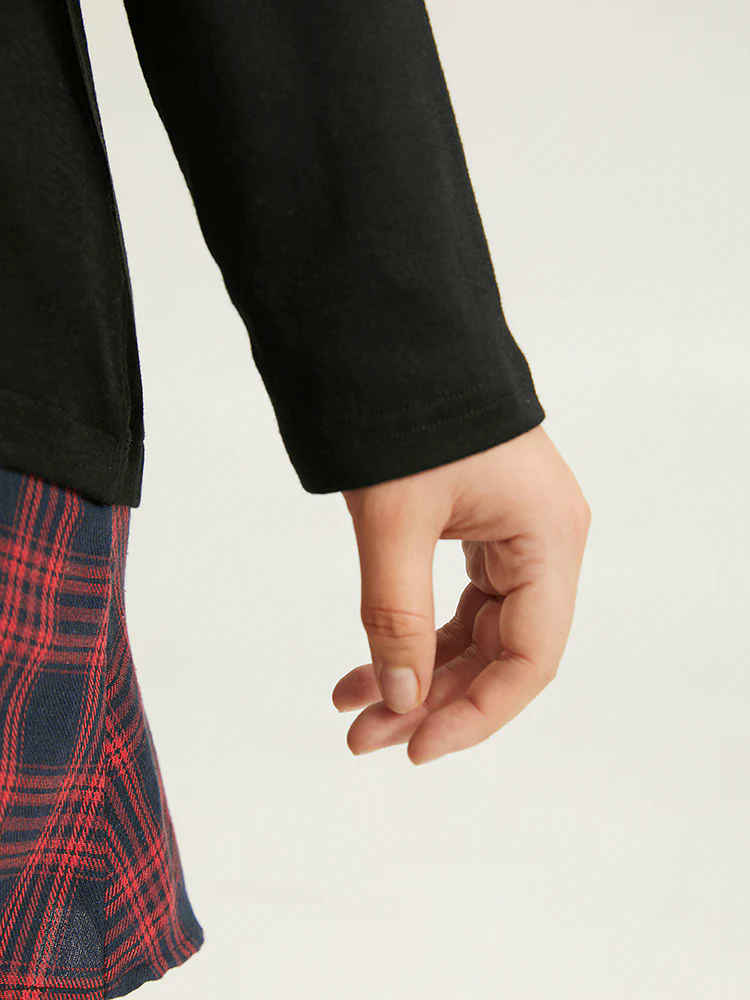 Plaid Patchwork Button Through T-shirt Plaid Patchwork Button Through T-shirt