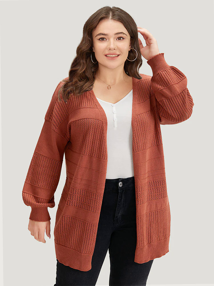 Plain Open Front Lantern Sleeve Cardigan Plain Open Front Lantern Sleeve Cardigan