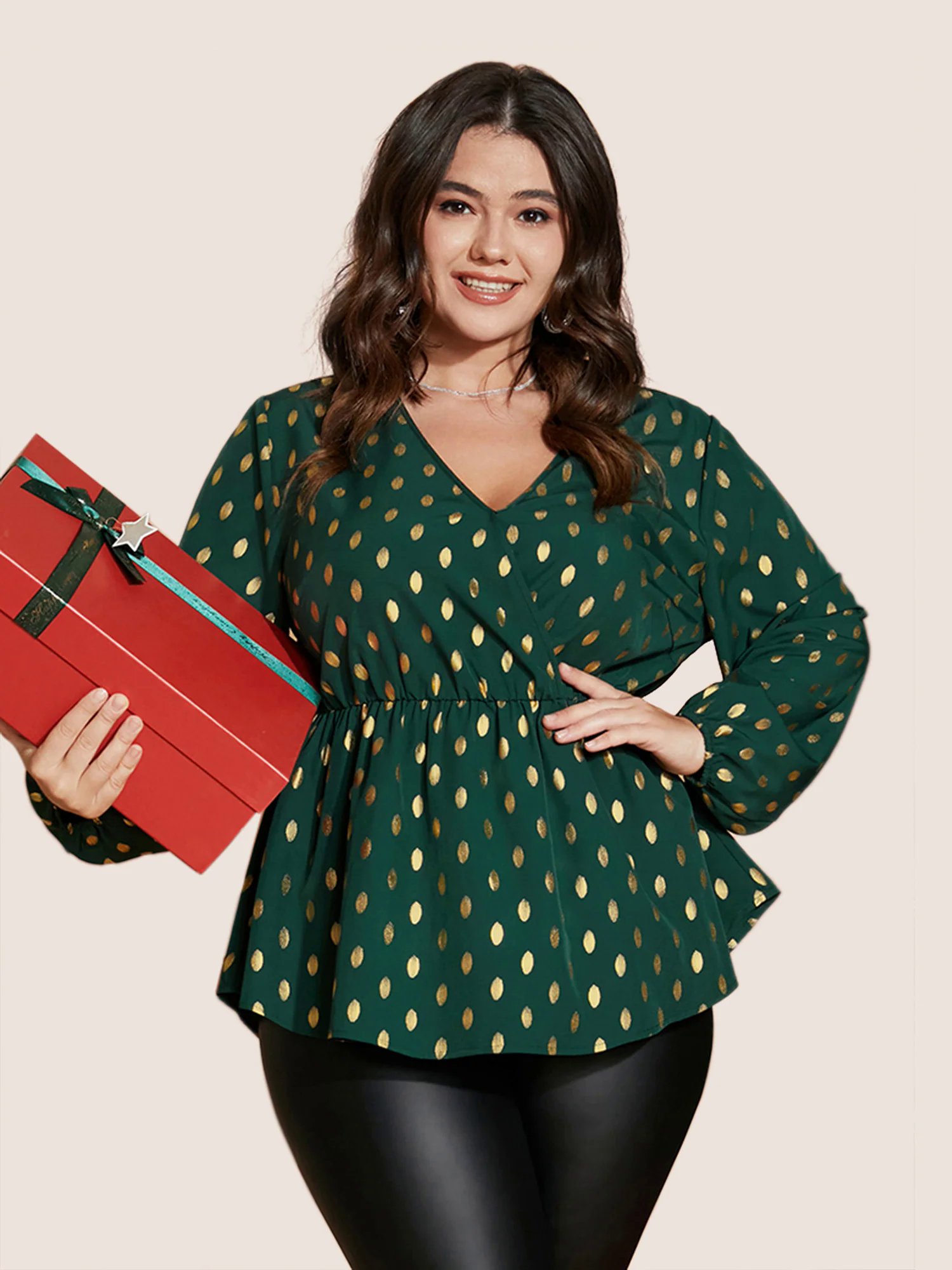 Polka Dot Lantern Sleeve Wrap Ruffle Blouse Polka Dot Lantern Sleeve Wrap Ruffle Blouse