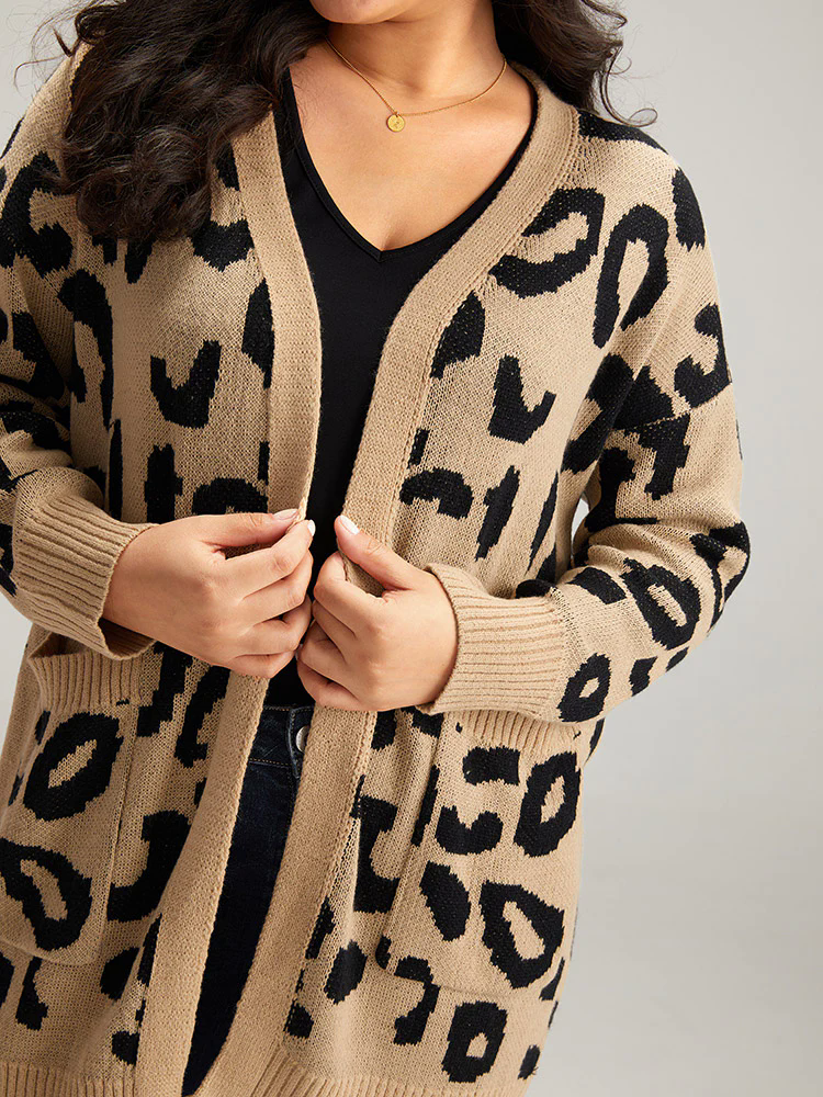 Leopard Elastic Cuffs Drop Shoulder Cardigan Leopard Elastic Cuffs Drop Shoulder Cardigan