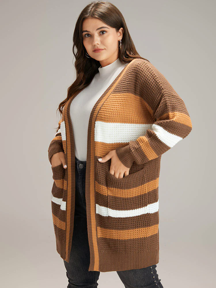 Contrast Open Front Patched Pocket Tunic Cardigan Contrast Open Front Patched Pocket Tunic Cardigan