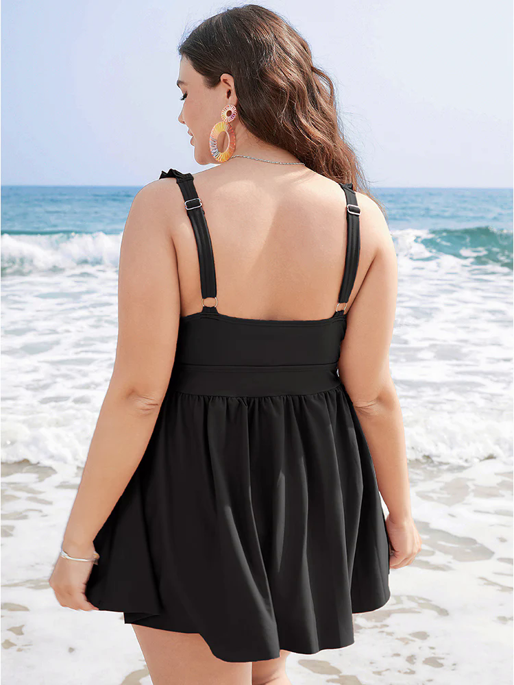 Ruffle Trim Adjustable Straps Gathered Sculpt Waist Swim Dress Ruffle Trim Adjustable Straps Gathered Sculpt Waist Swim Dress