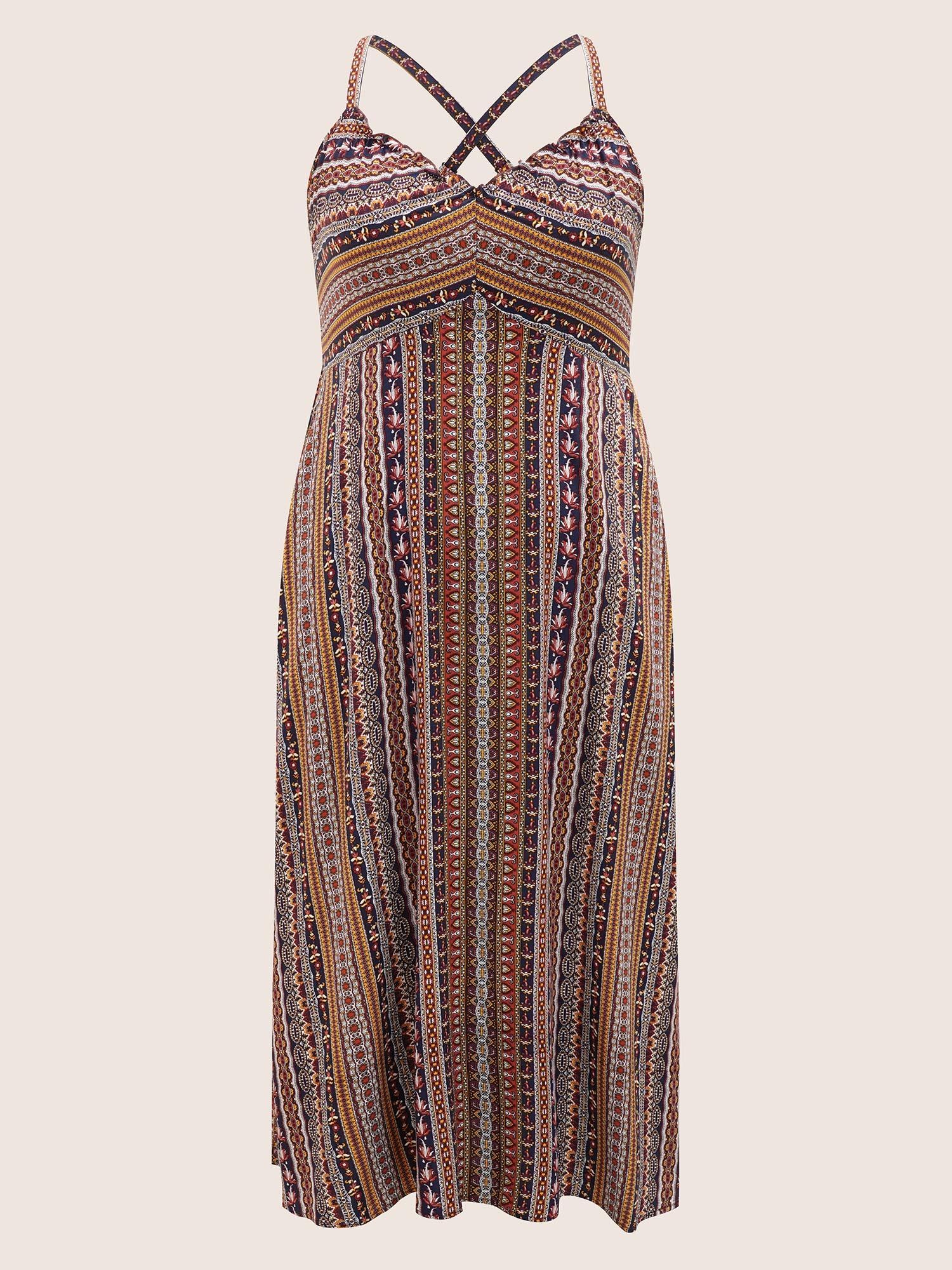 Boho Print Elastic Waist Split Hem Cami Dress Boho Print Elastic Waist Split Hem Cami Dress