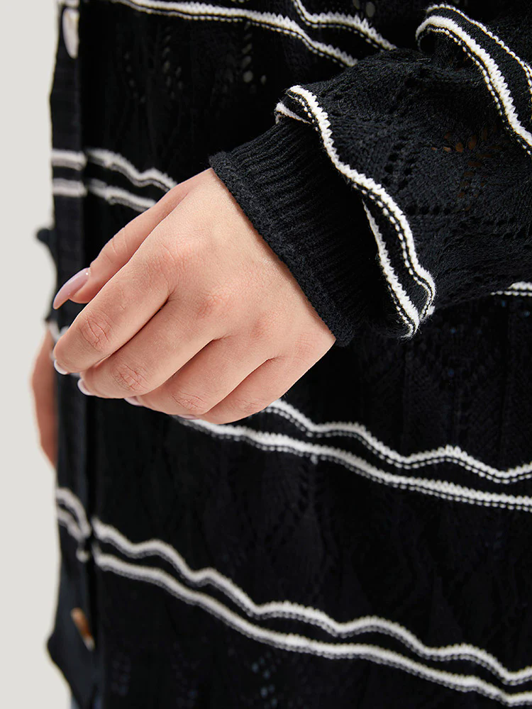 Striped Geometric Button Through Cardigan Striped Geometric Button Through Cardigan