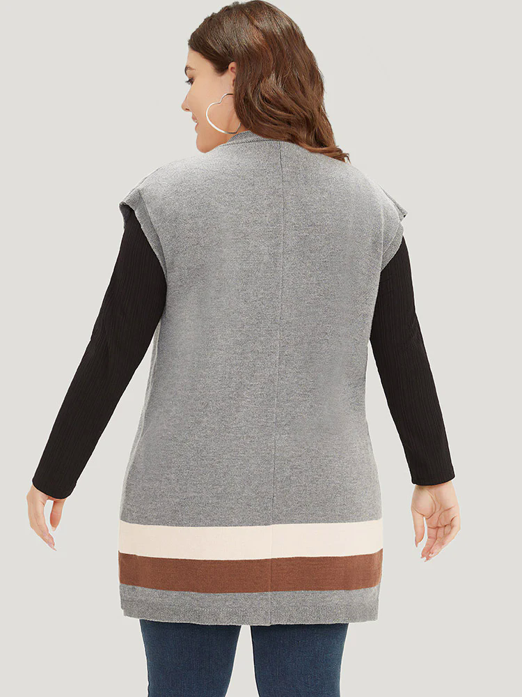 Colorblock Contrast Sleeveless Open Front Tunic Cardigan Colorblock Contrast Sleeveless Open Front Tunic Cardigan