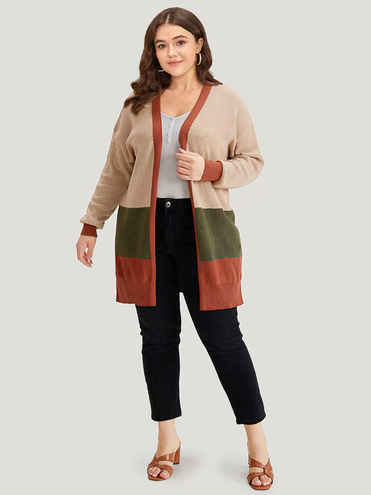 Colorblock Contrast Split Side Cardigan Colorblock Contrast Split Side Cardigan