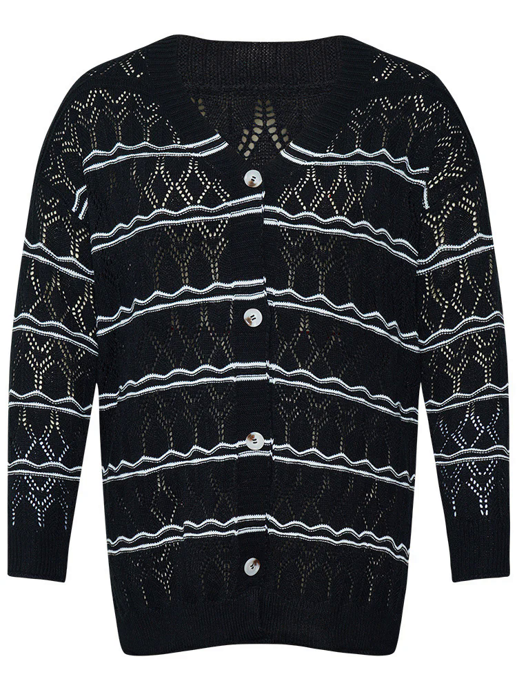 Striped Geometric Button Through Cardigan Striped Geometric Button Through Cardigan