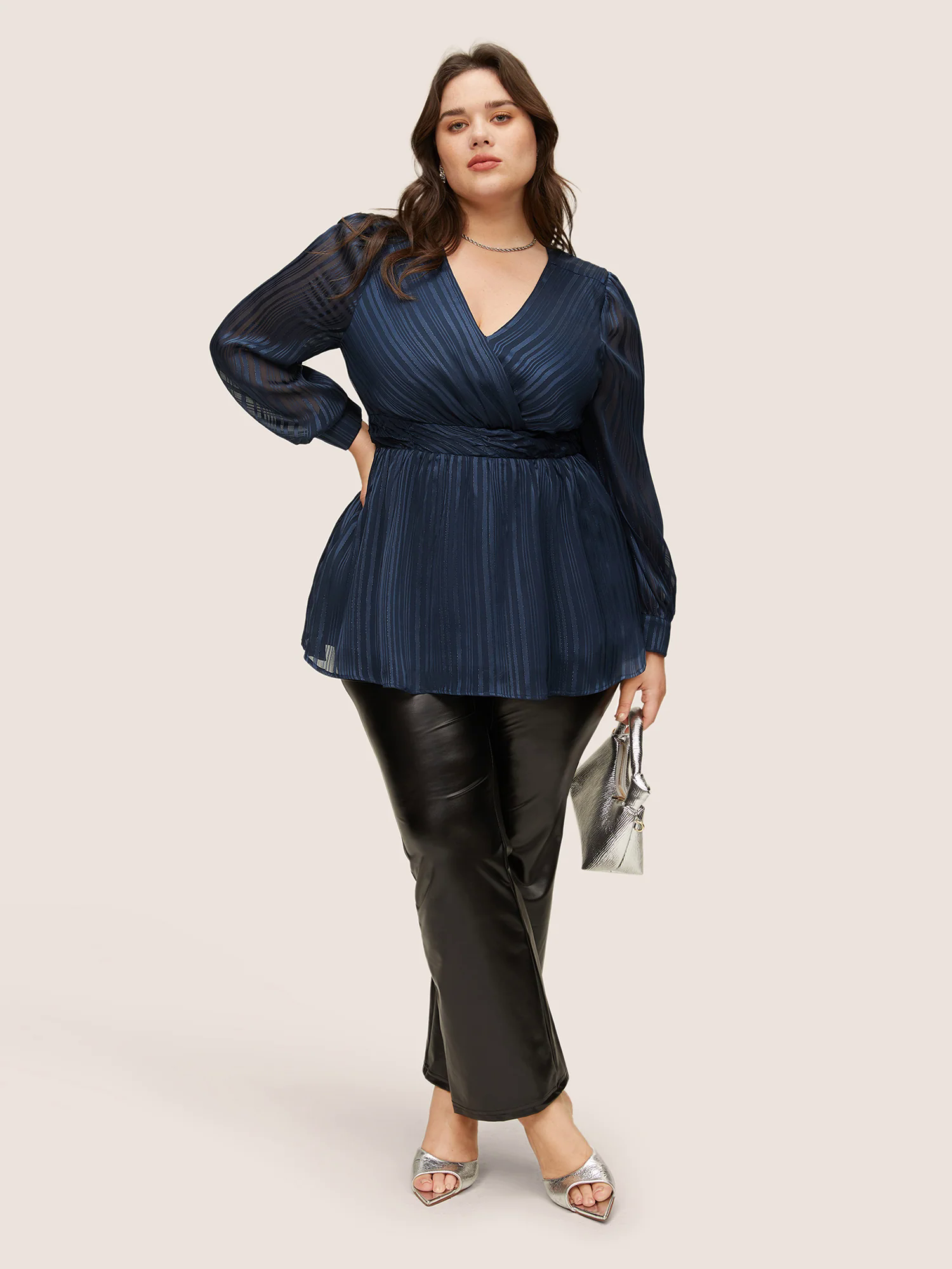 Texture Ruched Mesh Wrap Blouse Texture Ruched Mesh Wrap Blouse