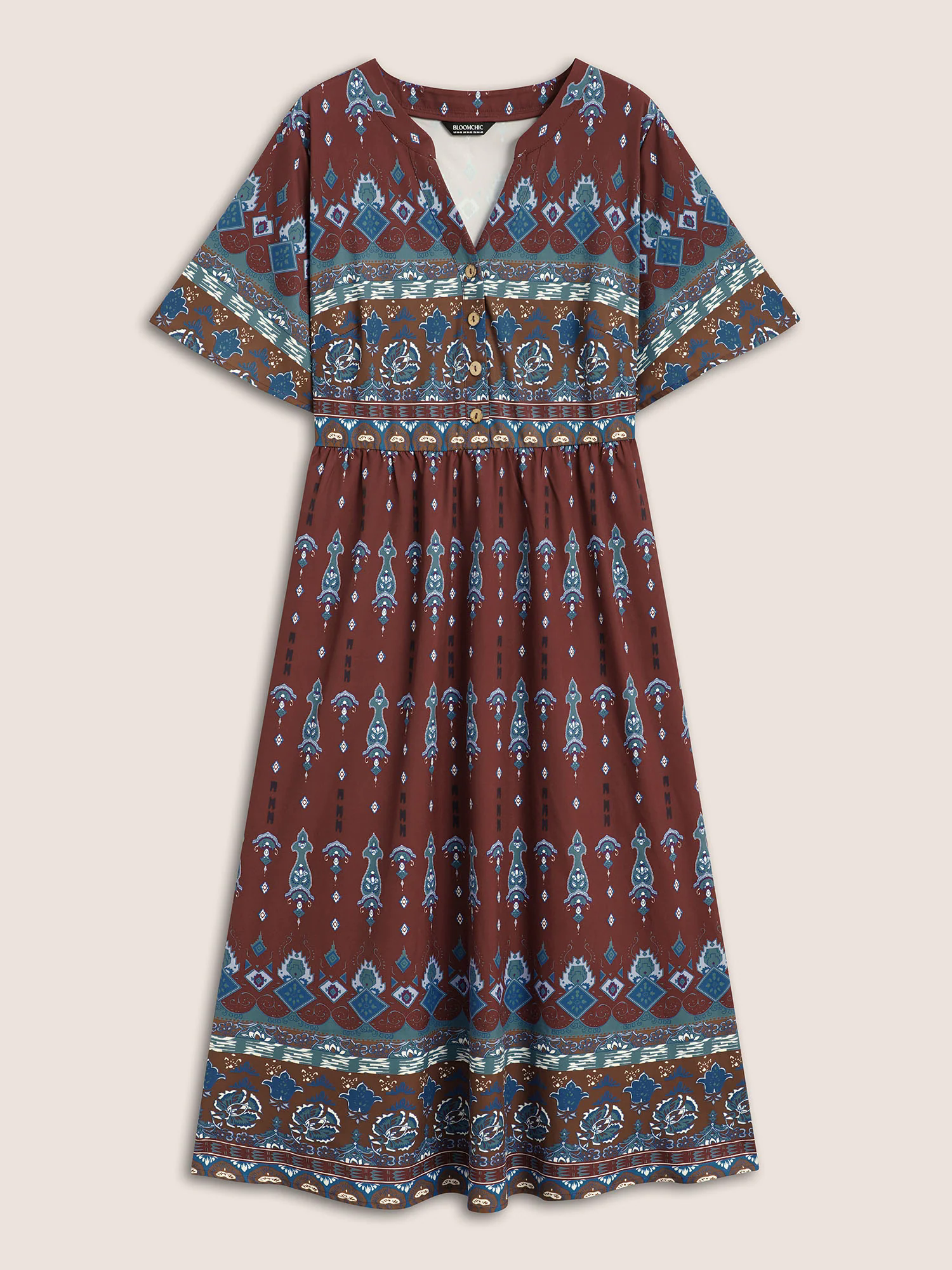 Bandana Print Notched Button Detail Dress Bandana Print Notched Button Detail Dress