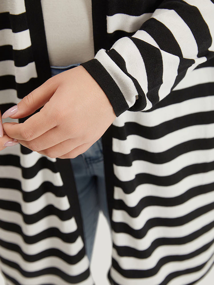 Striped Open Front Drop Shoulder Tunic Cardigan Striped Open Front Drop Shoulder Tunic Cardigan
