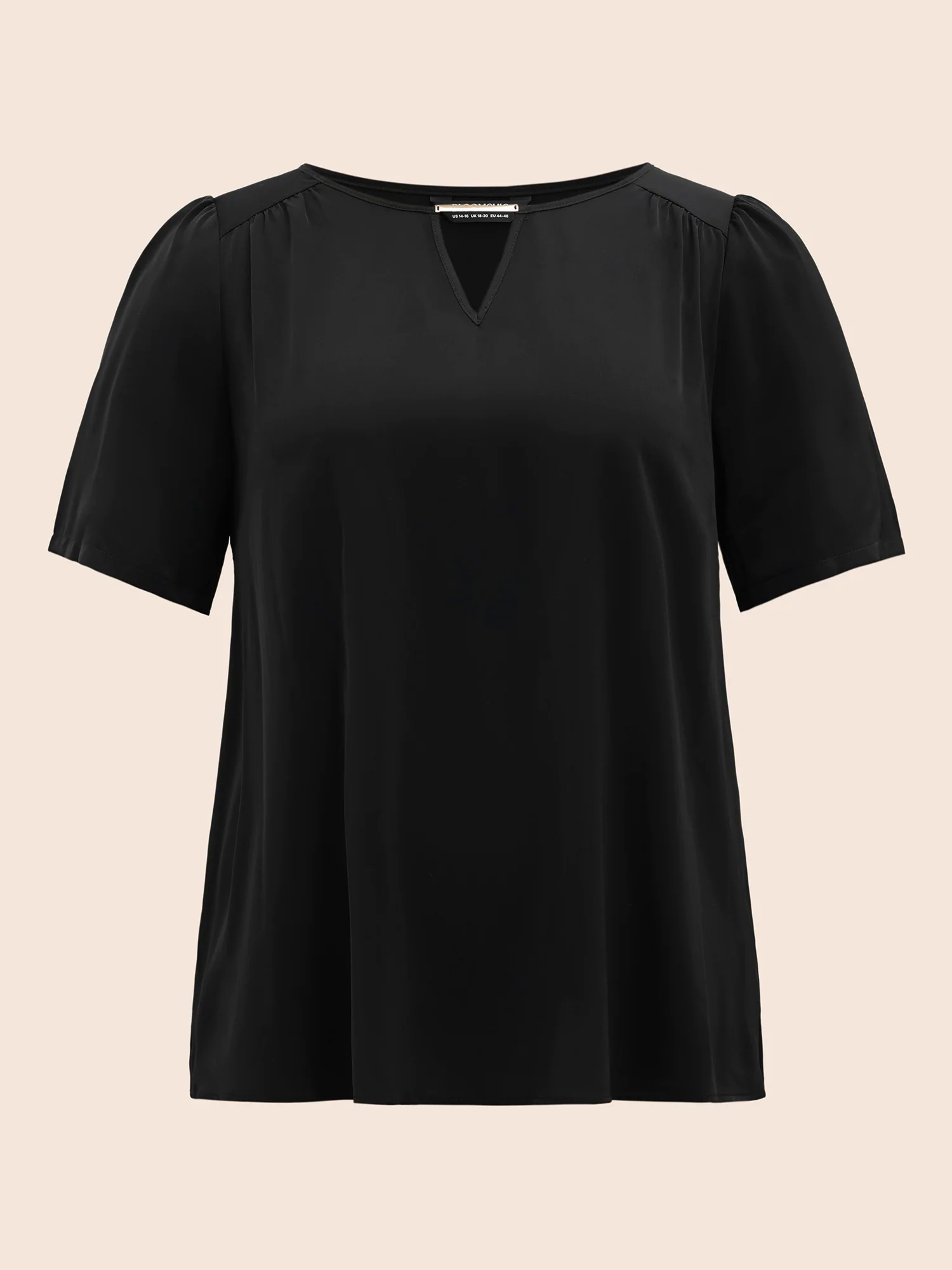 Anti-Wrinkle Plain Metal Detail Keyhole Neck Blouse Anti-Wrinkle Plain Metal Detail Keyhole Neck Blouse